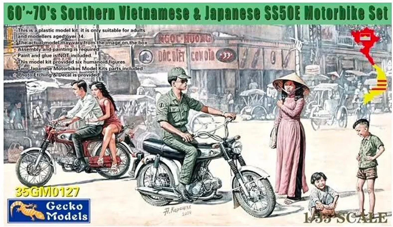 Gecko Models 1/35 Gecko Models 60s~70s Southern Vietnamese & Japanese Motorbike Set Plastic Model Kit