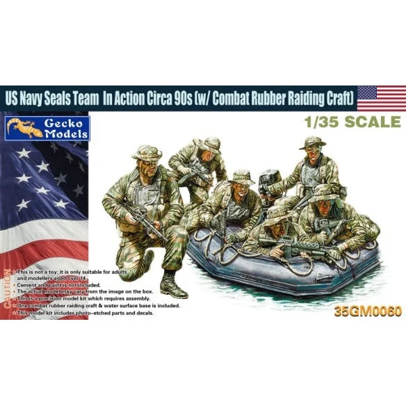 Gecko Models US Navy Seals Team In Action Circa 90s w/ Combat Rubber Raiding Craft