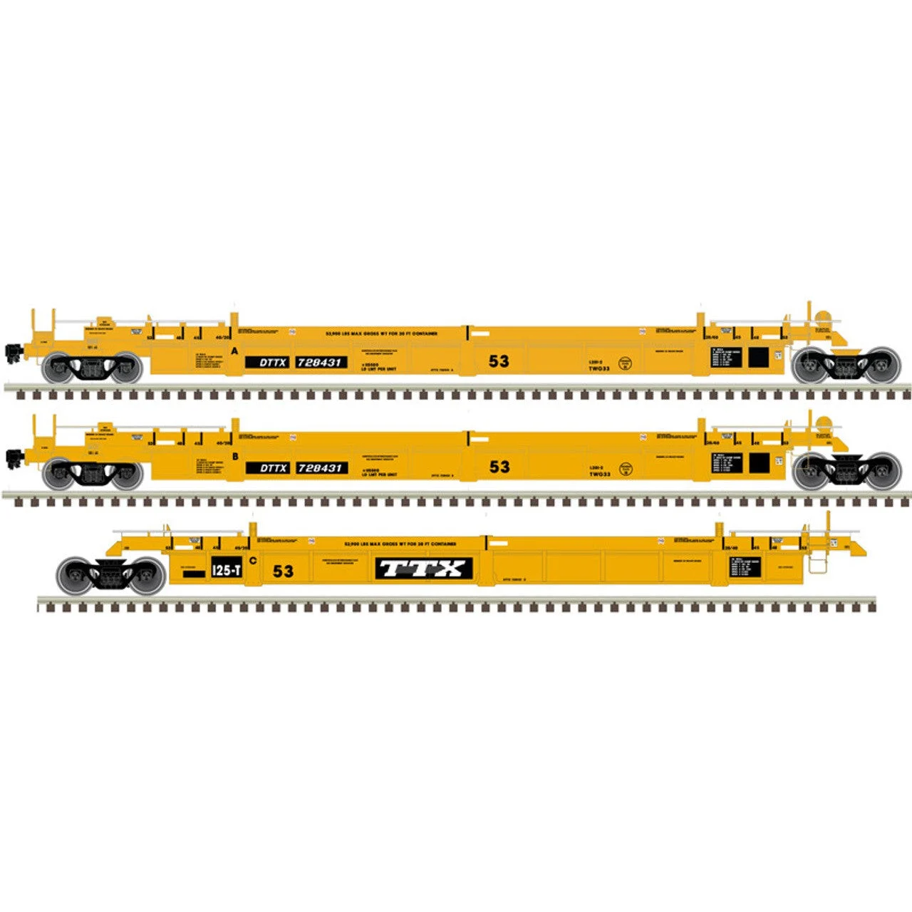 Atlas Master HO Scale Thrall Triple 53' Articulated Well Cars TTX DTTX #728674