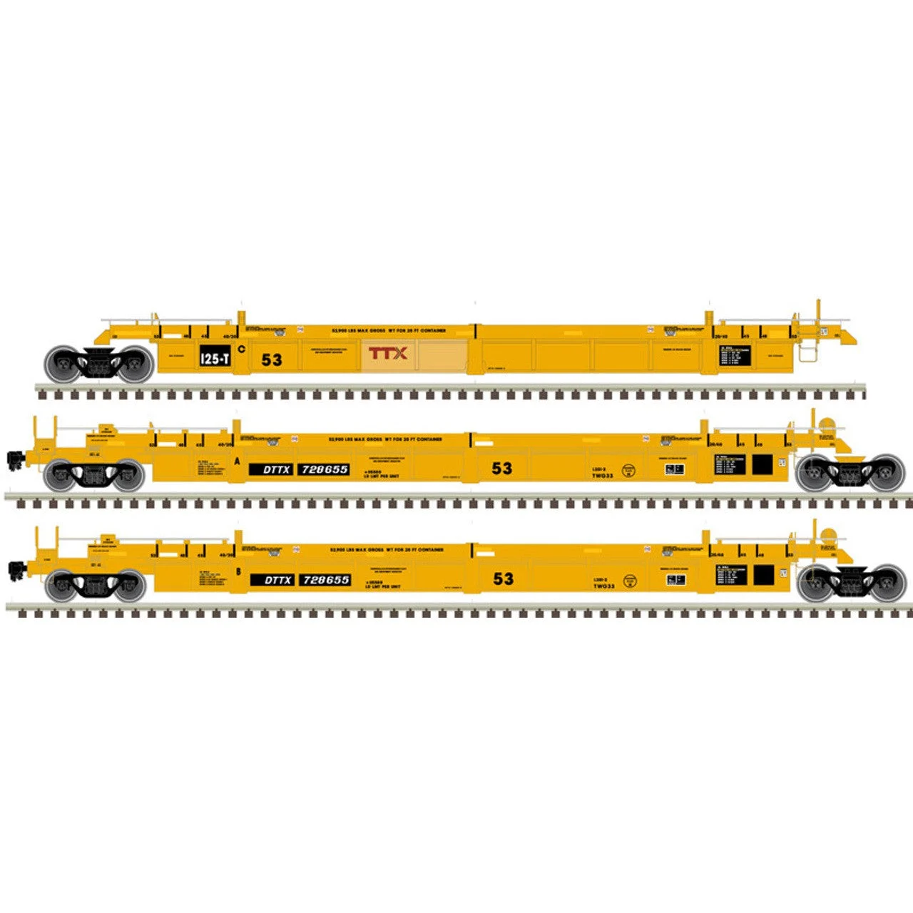 Atlas Master HO Scale Thrall Triple 53' Articulated Well Cars TTX 'Forward Thinking Small Logo' DTTX #728475