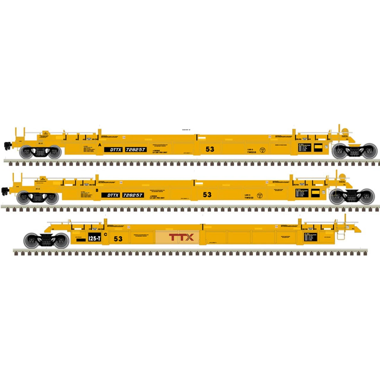 Atlas Master HO Scale Thrall Triple 53' Articulated Well Cars TTX 'Forward Thinking Large Logo' DTTX #728723