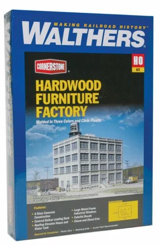 Walthers Cornerstone HO Scale Hardwood Furniture Company Kit – Rail-Served Urban Manufacturing Structure – 933-3044