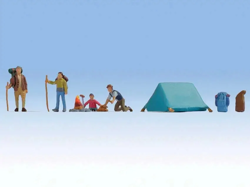 Walthers SceneMaster Hikers and Campers, 4 Campers, Tent & Accessories 949-6081