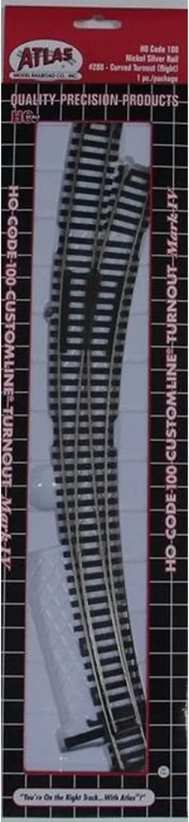 HO Atlas Code 100 CUSTOMLINE® CURVED TURNOUT - RIGHT 288