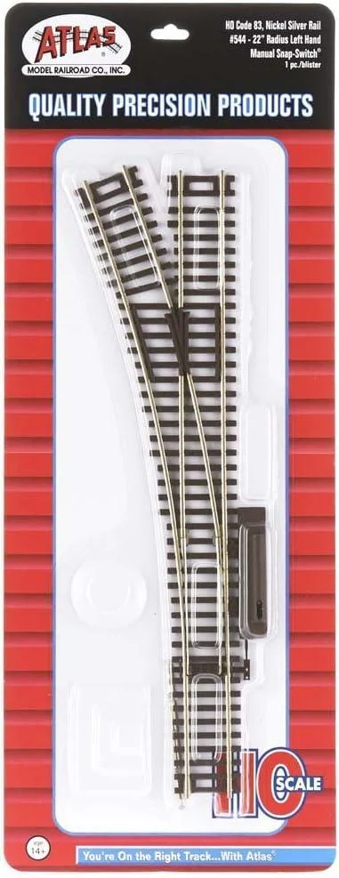 HO Atlas Code 83 22" RADIUS SNAP SWITCH MANUAL L 544 - Atlas Trains