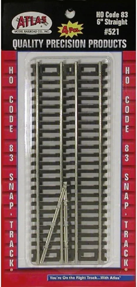 HO Atlas Code 83 6" STRAIGHT SECTION (4) 521 - Atlas Trains