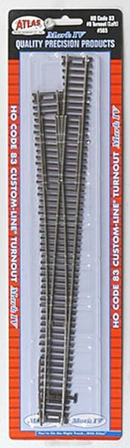 HO Atlas Code 83 #8 CUSTOM LINE TURNOUT-LEFT 565