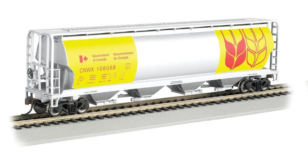 HO Bachmann Government of Canada Yellow - 4 Bay Cylindrical Grain Hopper 19136