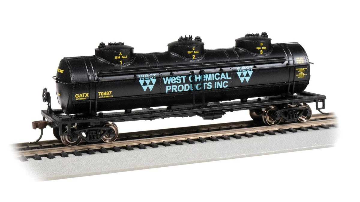 HO Bachmann West Chemical Products #70487 - 40' 3-Dome Tank 17116