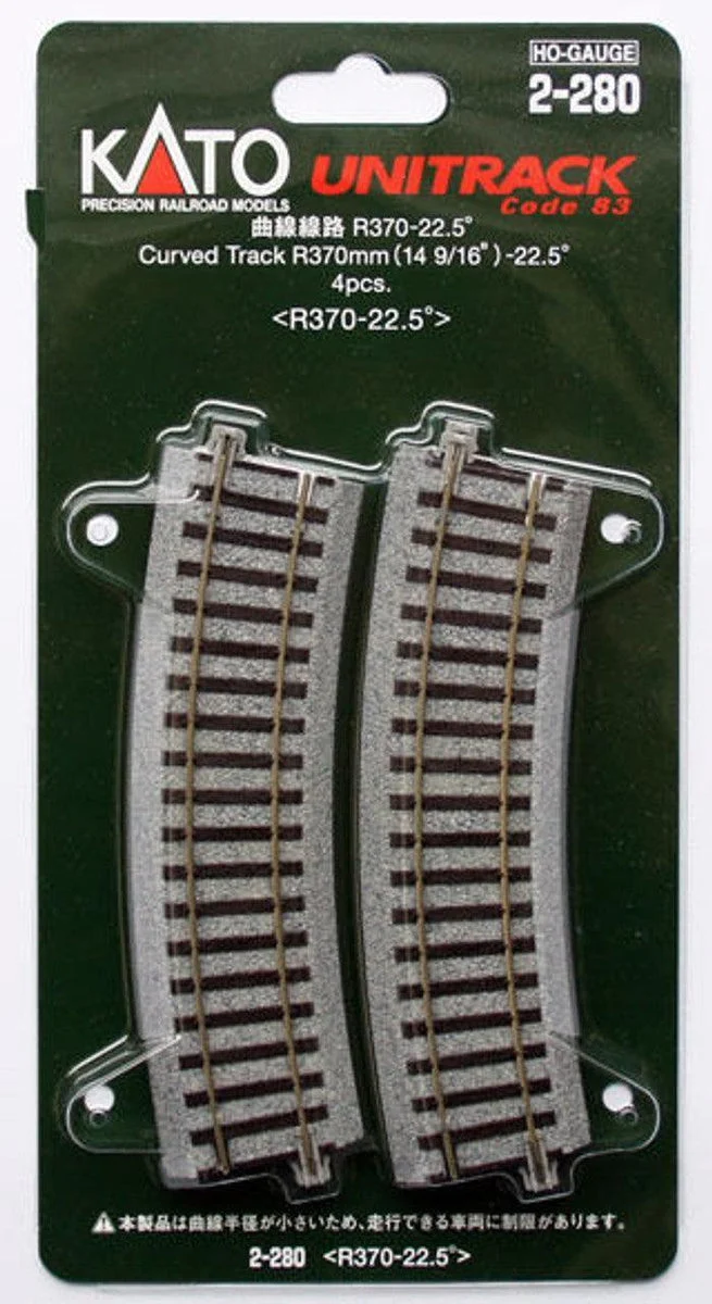 HO Kato Unitrack 370mm (14 9/16") Radius 22.5º Curve Track R370-22.5 4 pcs 2280