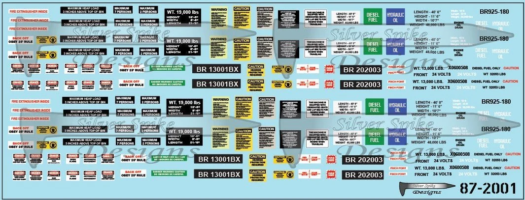 HO MOW Decal Kit, General Warning Decals - Silver Spike Designs
