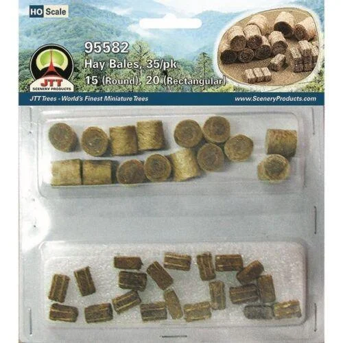 HO Scale JTT 95582 Hay Bales, Round & Rectangular (35) - JTT & Partners