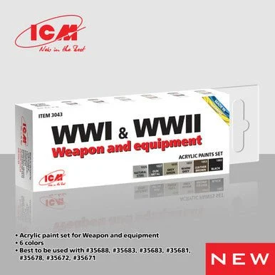 ICM Acrylic Paint Set WWI & WWII Weapon & Equipment - ICM Models