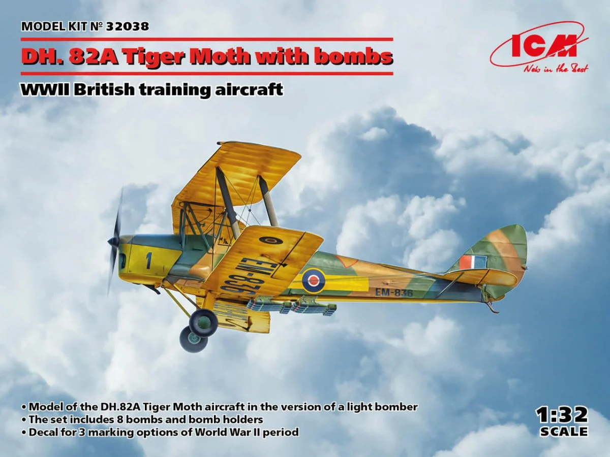 ICM Models 1/32 ICM WWII British DH82A Tiger Moth Training Plane with Bombs
