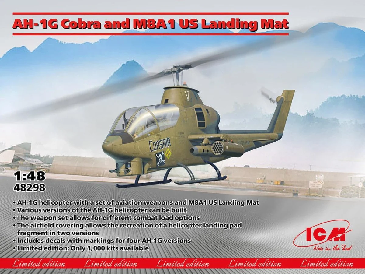 ICM Models 1/48 ICM AH-1G Cobra & M8A1 US Landing Mat Plastic Model Kit