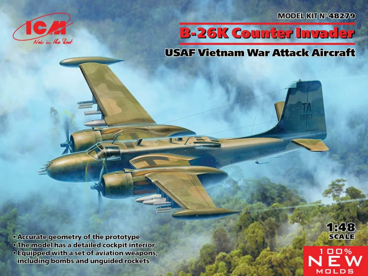 ICM Models 1/48 ICM B-26K Counter Invader, USAF Vietnam War Attack Aircraft