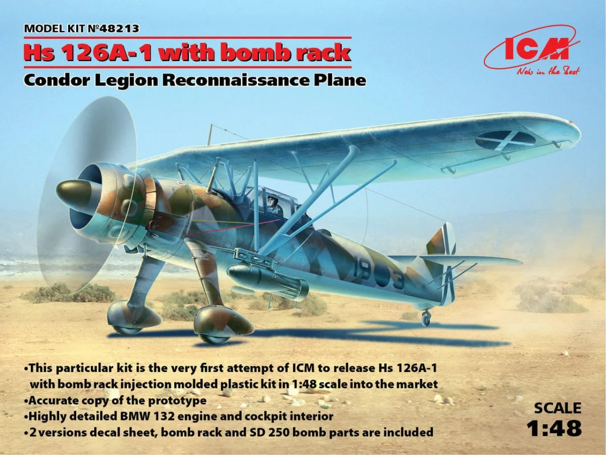 ICM Models 1/48 ICM Hs 126A-1 with bomb rack, Condor Legion Reconnaissance Plane