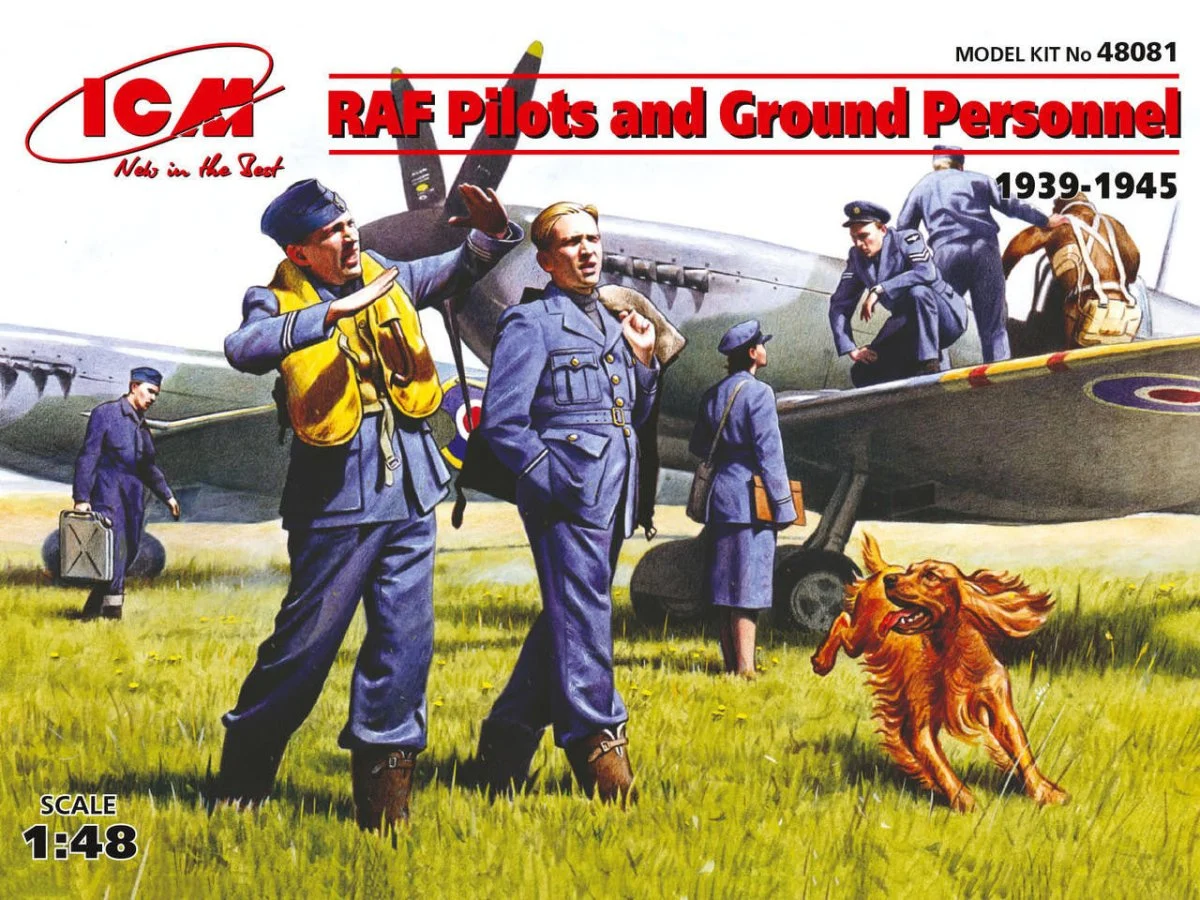 ICM Models 1/48 ICM RAF Pilots and Ground Personnel (1939-1945) (7 figures - 3 pilots, 3 mechanics, 1 WREN member, and dog figure)