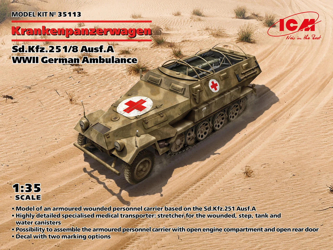 ICM Models 1/35 ICM Sd.Kfz.251/8 Ausf.A Krankenpanzerwagen Ambulance Halftack Plastic Model Kit
