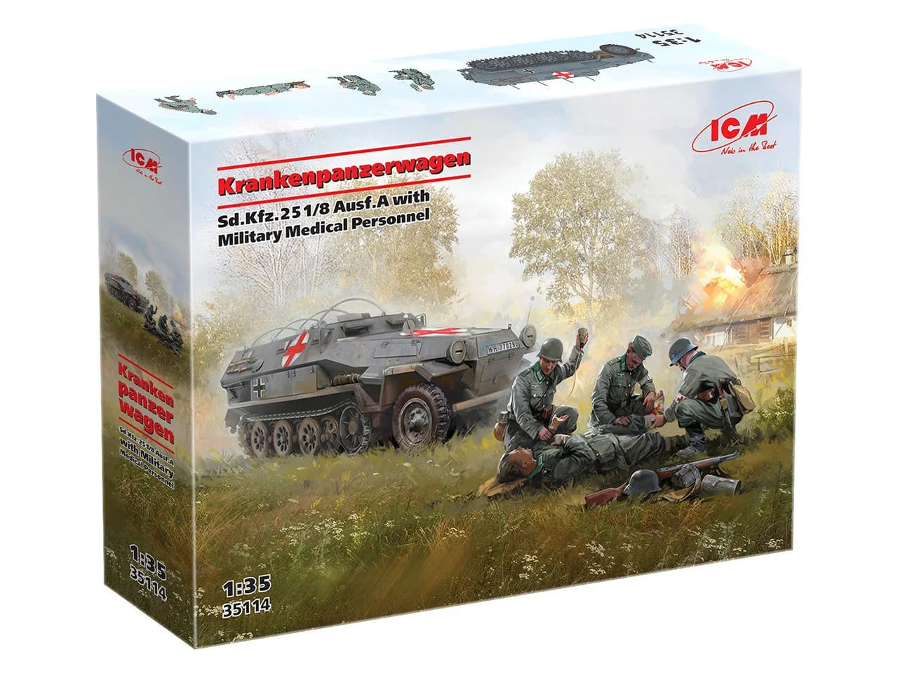 ICM Models 1/35 ICM Krankenpanzerwagen Sd.Kfz.251/8 Ausf.A WWII German Ambulance w/Figures