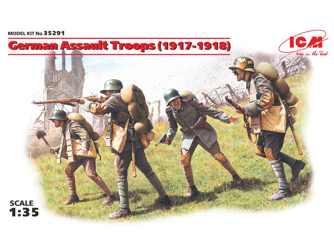 ICM Models 1/35 German Assault Troops (1917-1918) (4 figures - 1 unterofficer, 3 soldiers)