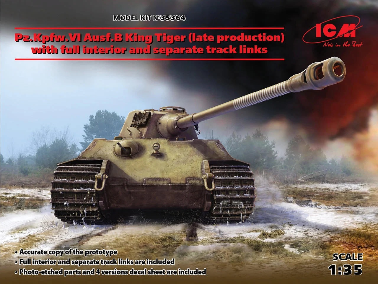 ICM Models 1/35 ICM Pz.Kpfw.VI Ausf.B King Tiger (late production) with full interior, WWII German Heavy Tank