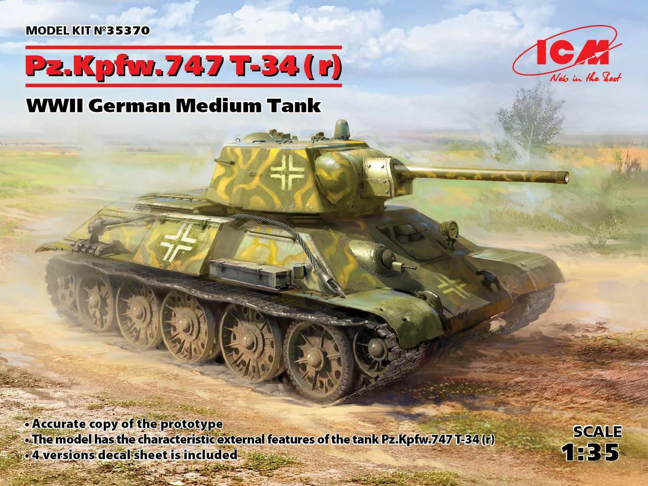 ICM Models 1/35 ICM Pz.Kpfw. T-34-747(r), WWII German Medium Tank