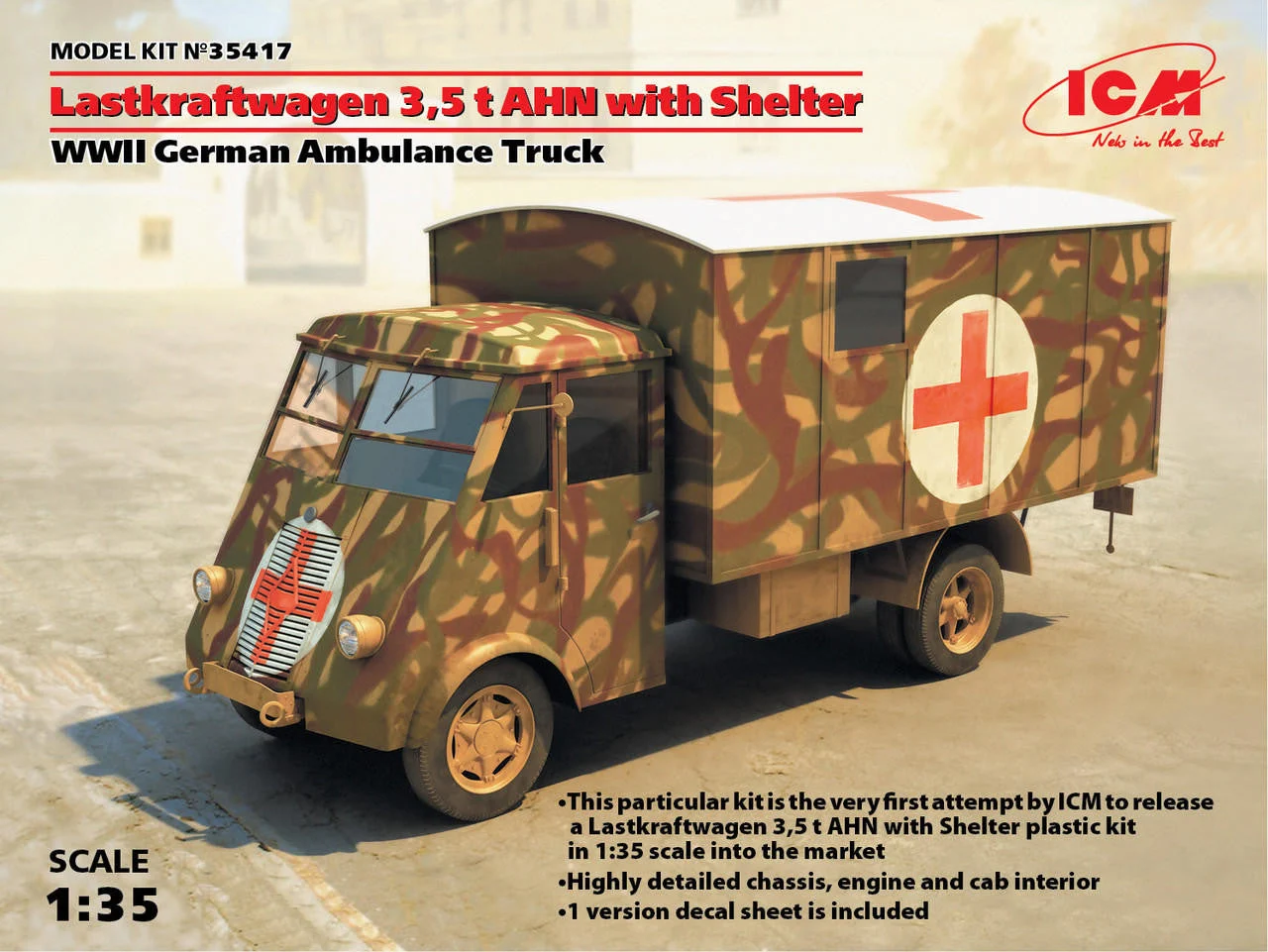 ICM Models 1/35 ICM Lastkraftwagen 3,5 t AHN with Shelter, WWII German Ambulance Truck
