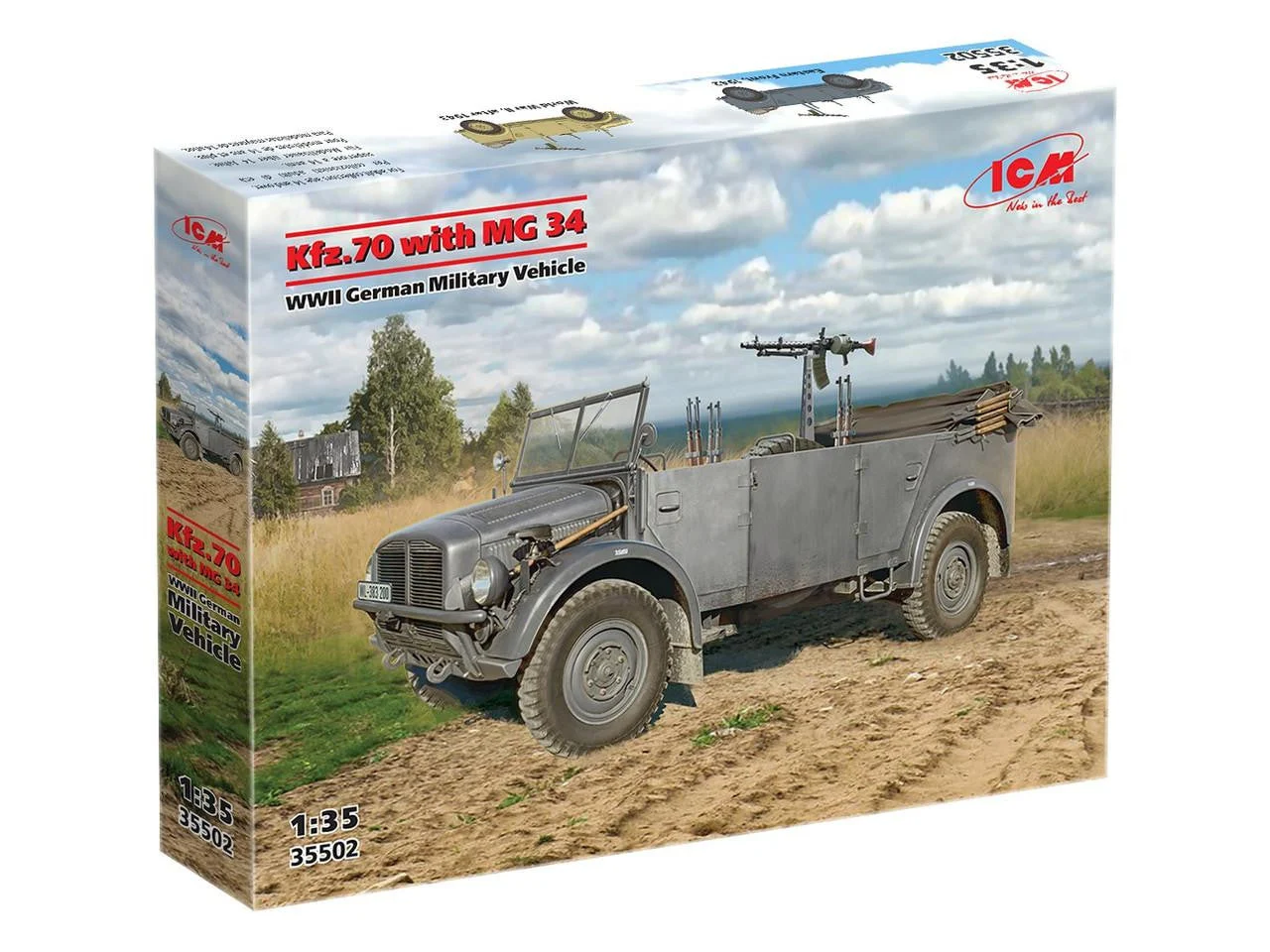 ICM Models 1/35 ICM Kfz.70 with MG 34 WWII German Military Vehicle Plastic Model Kit