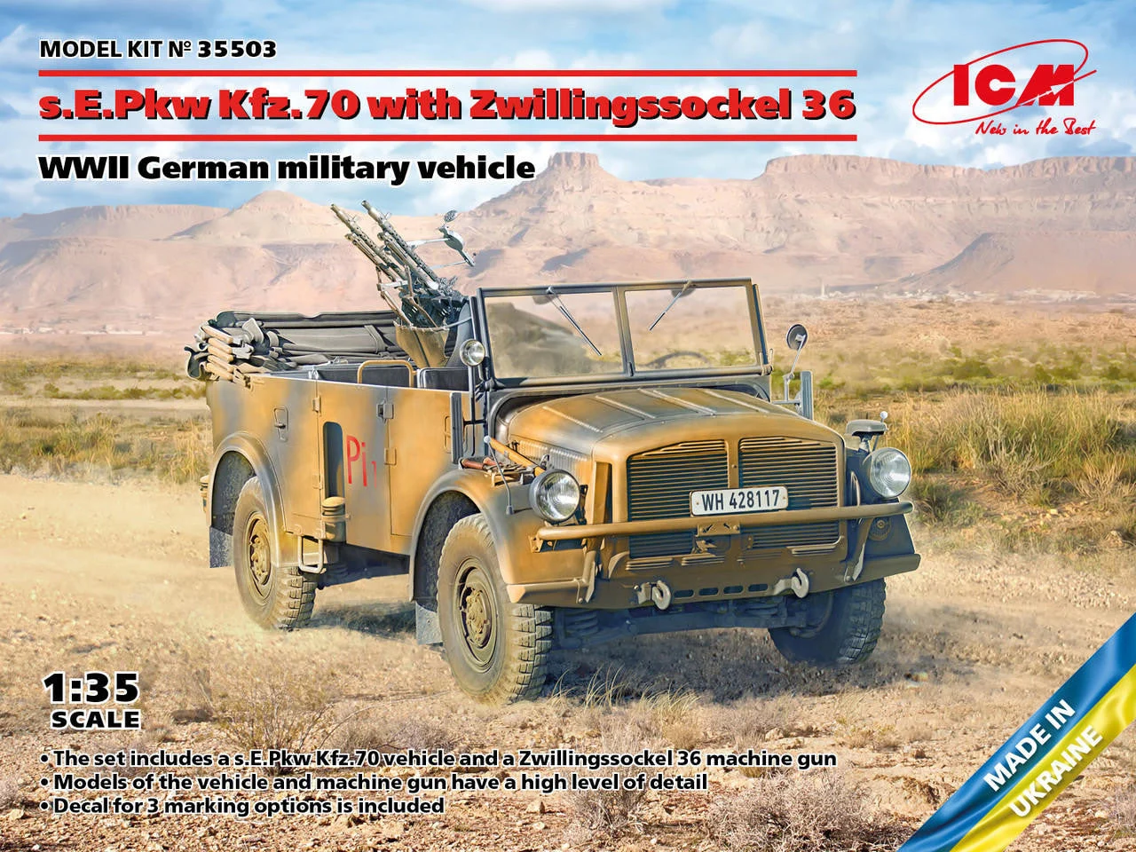ICM Models 1/35 ICM s.E.Pkw Kfz.70 with Zwillingssockel 36, WWII German Military Vehicle