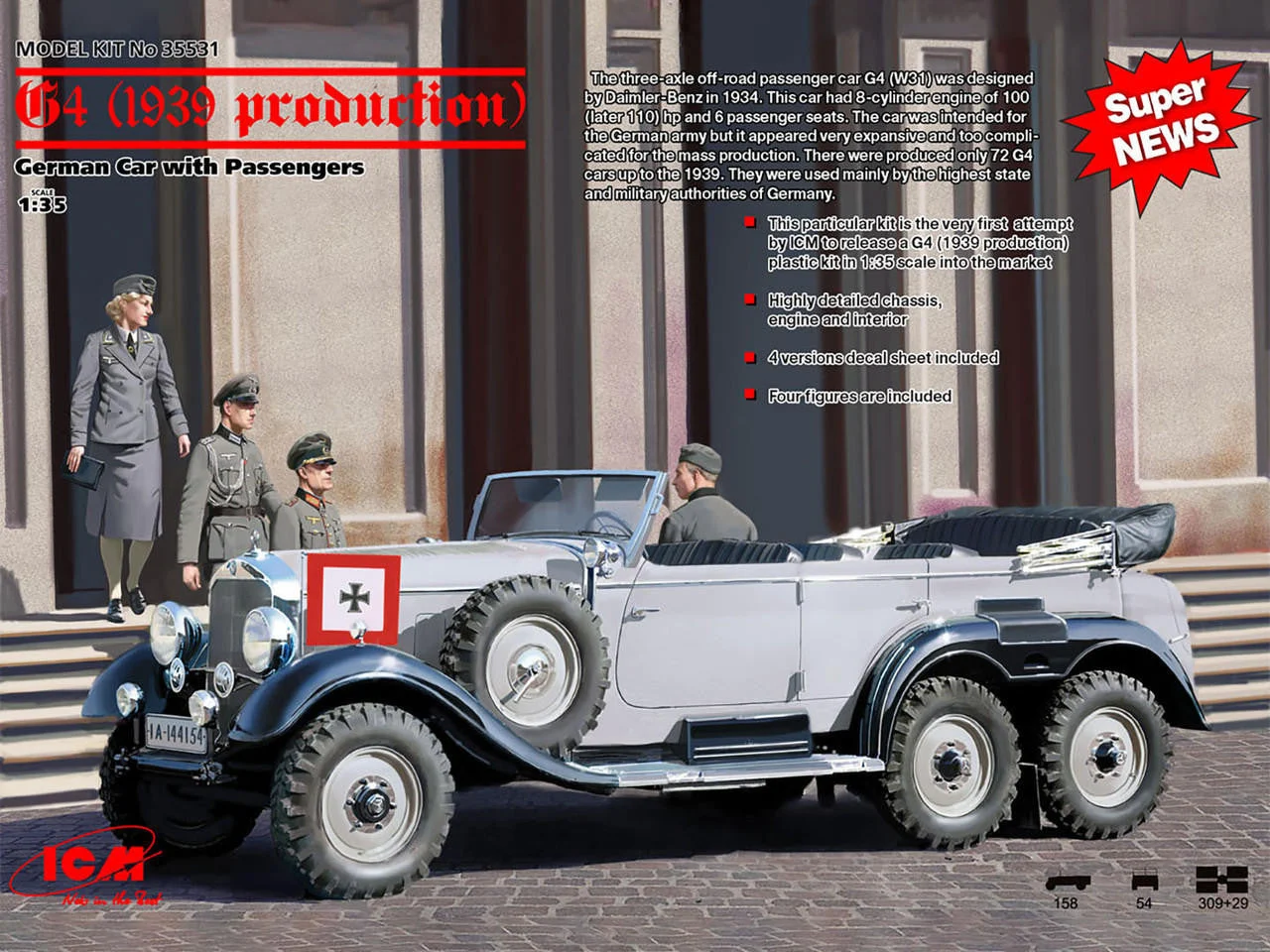 ICM Models 1/35 ICM G4 (1939 production), German Car with Passengers (4 figures)