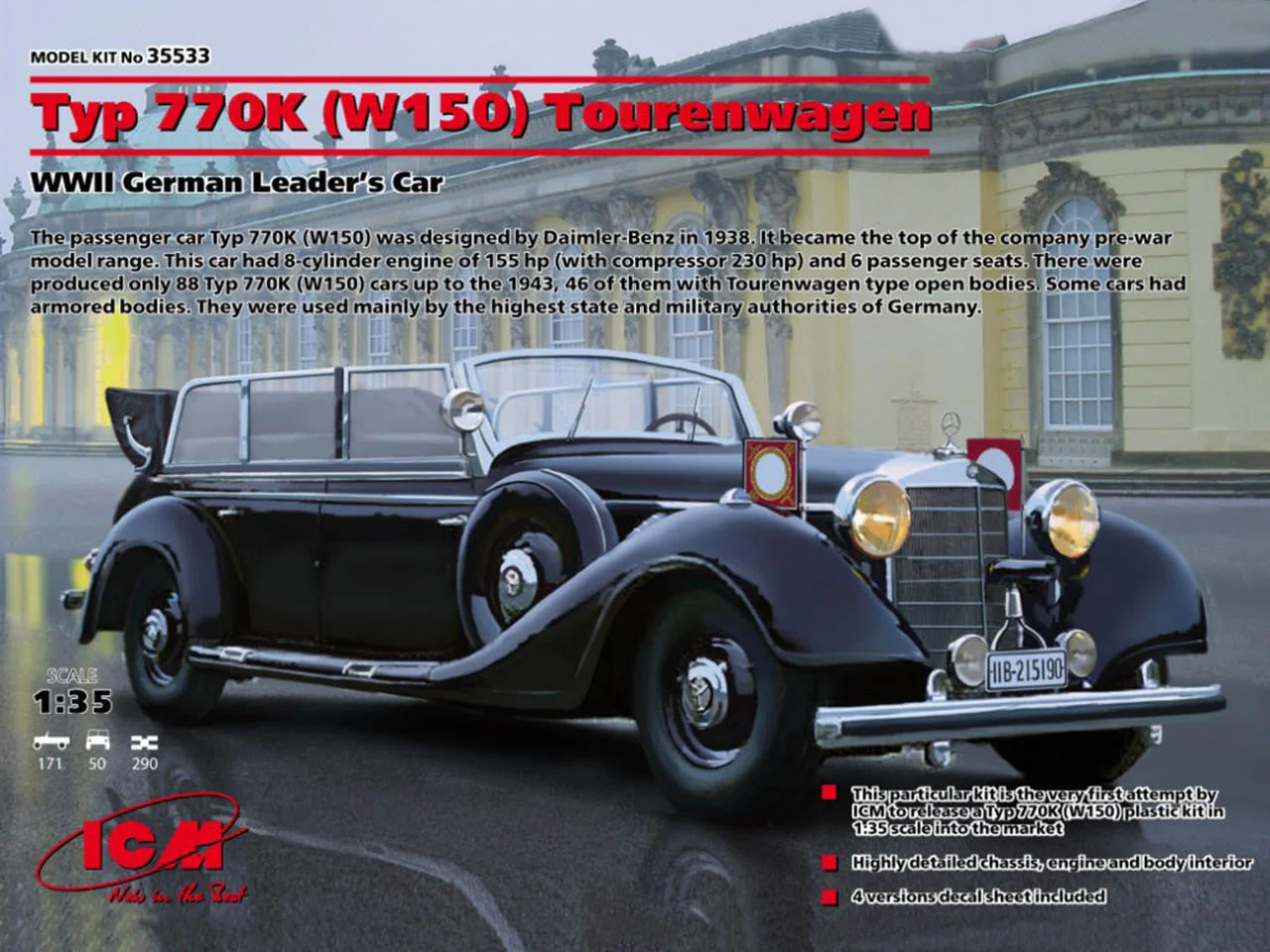 ICM Models 1/35 ICM Typ 770K (W150) Tourenwagen, WWII German Leaders' Car