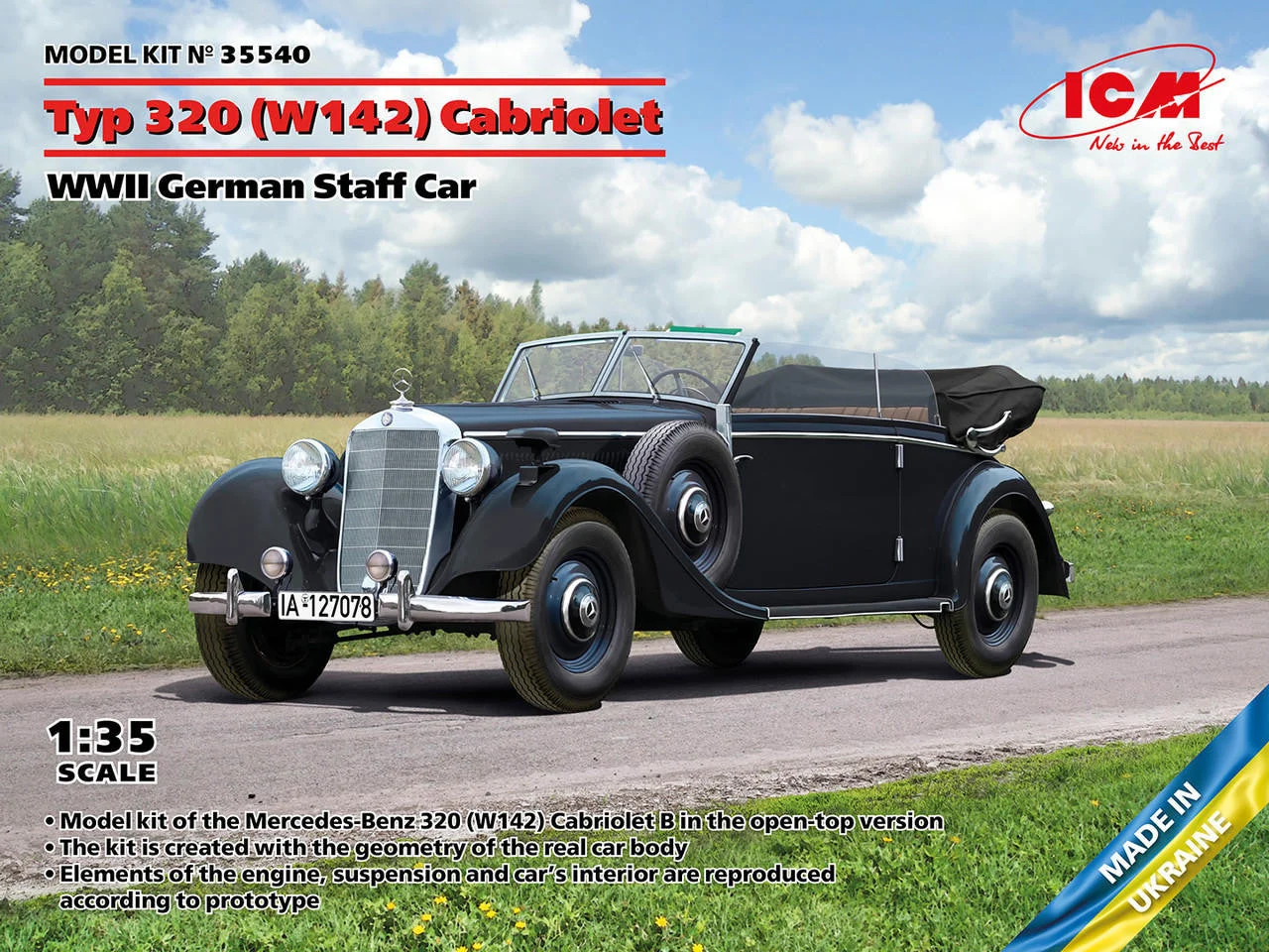 ICM Models 1/35 Type 320 W142 Cabriolet WWII German Staff Car