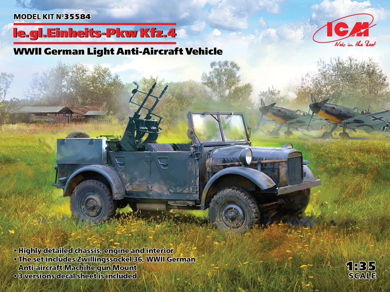 ICM Models 1/35 ICM le.gl.Einheitz-Pkw Kfz.4, WWII German Light Anti-Aircraft Vehicle