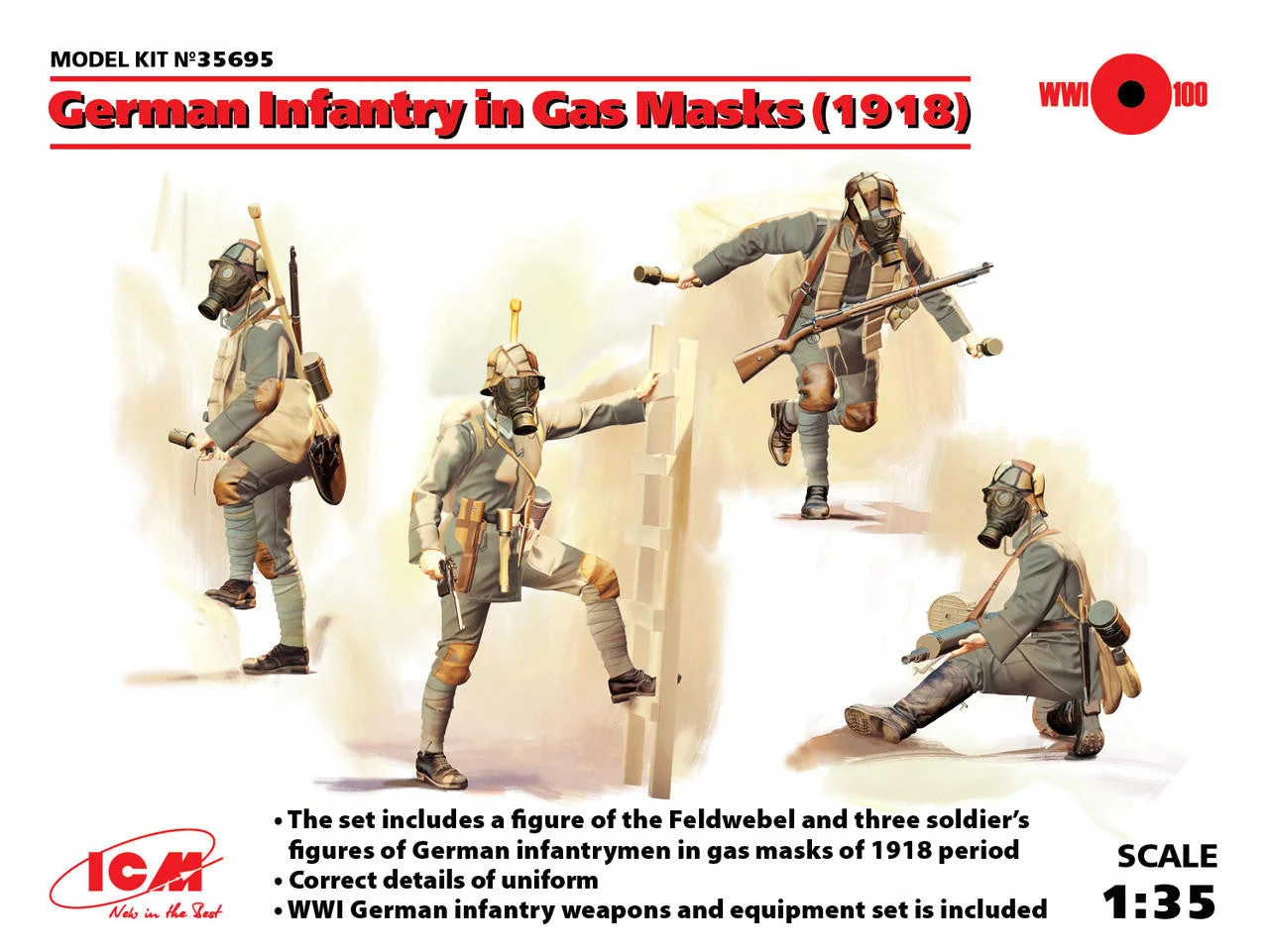 ICM Models 1/35 German Infantry in Gas Masks (1918) (4 figures)