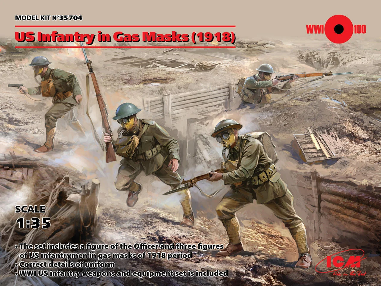 ICM Models 1/35 US Infantry in Gas Masks (1918) (4 figures)