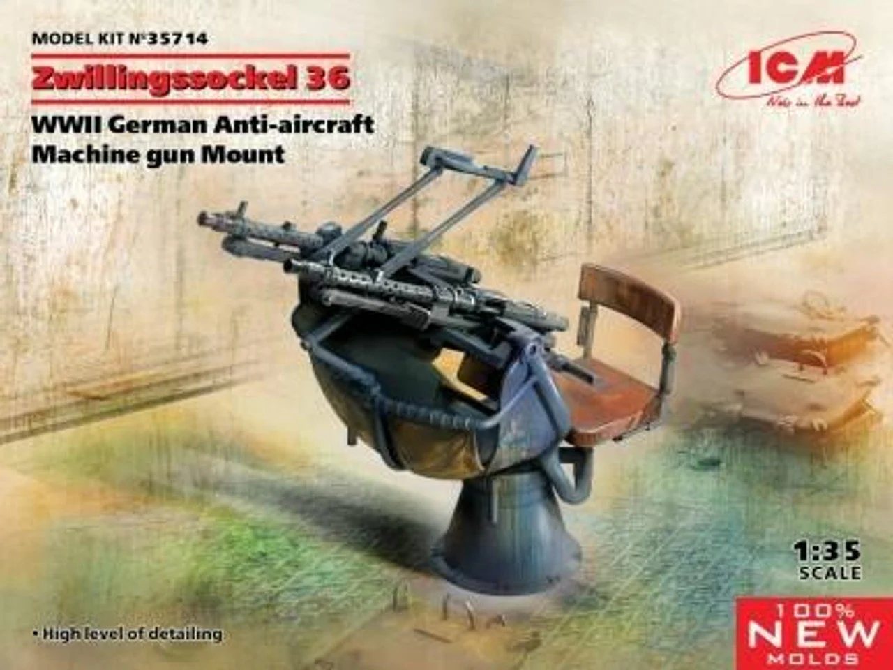 ICM Models 1/35 ICM Zwillingssockel 36, WWII German Anti-aircraft Machihe gun Mount (100% new molds)