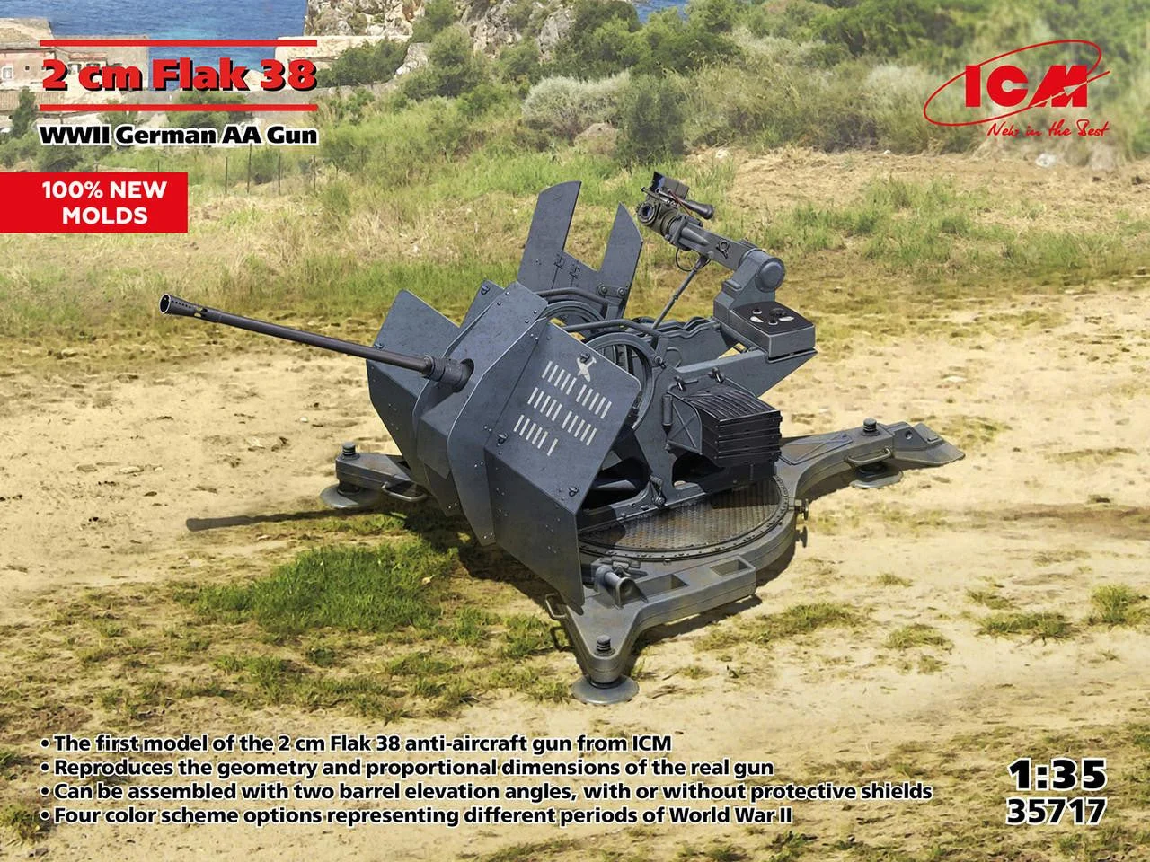 ICM Models 1/35 ICM Flak 38 WWII German AA Gun Plastic Model Kit