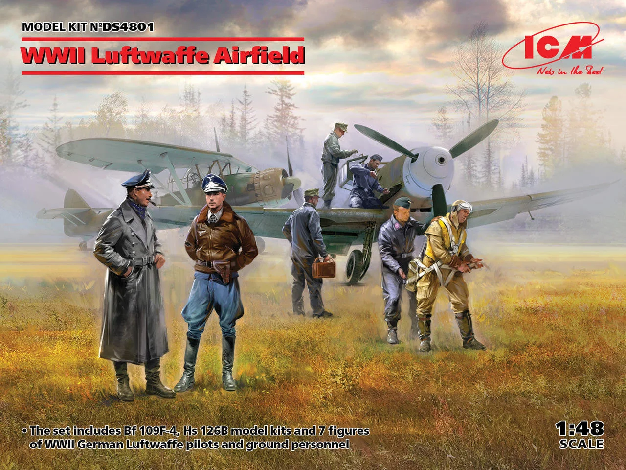 ICM Models 1/48 ICM WWII Luftwaffe Airfield (Messerschmitt Bf 109F-4, Hs 126 B-1 & Figures)