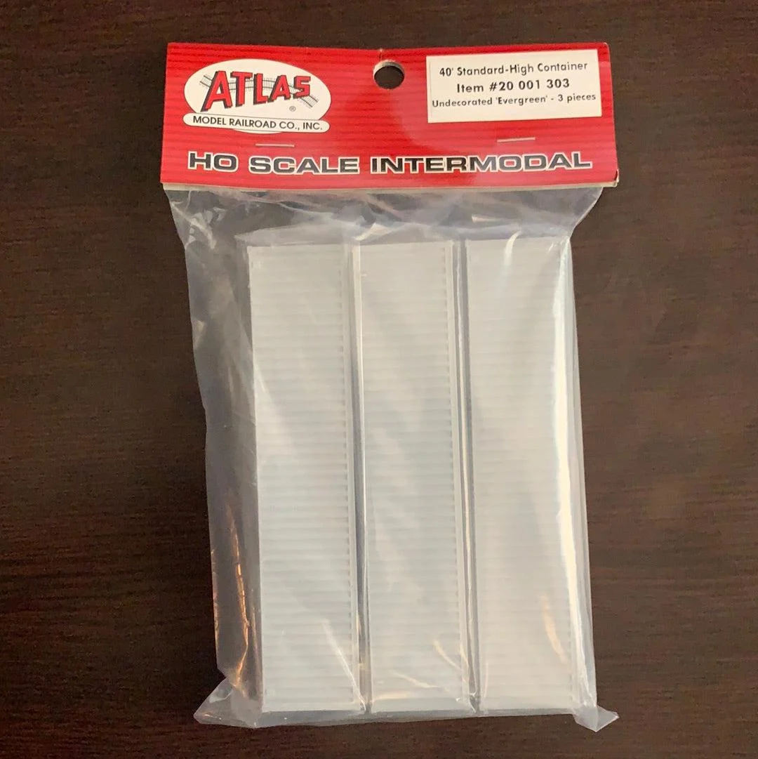 Atlas HO Scale 40' Undecorated "Evergreen" Containers 3 Pack