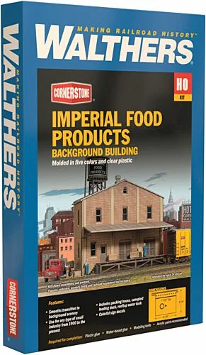 Walthers Cornerstone HO Scale Imperial Food Products Background Building Kit – Industrial Food Processing Structure – 933-3184