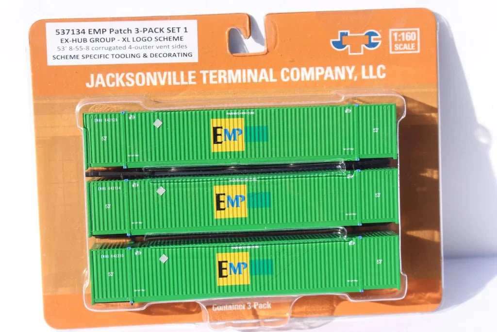 Jacksonville Terminal N Scale EMP XL scheme ex HUB patch 53' High Cube Containers 3-Pack - JTC 537134