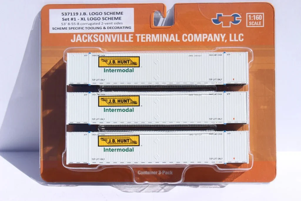 Jacksonville Terminal N Scale JB HUNT 53' High Cube Containers 3-Pack Set 1 - JTC 537119