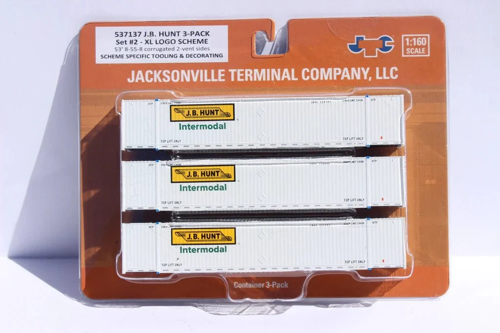 Jacksonville Terminal N Scale JB HUNT 53' High Cube Containers 3-Pack Set 2 - JTC 537137