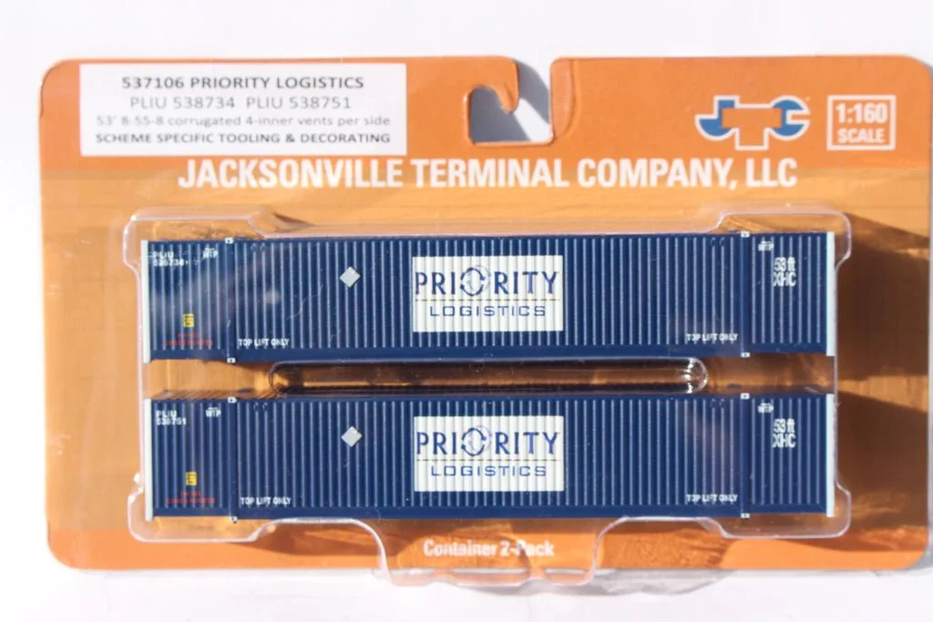 Jacksonville Terminal N Scale Priority Logistics 53' High Cube Containers 2-Pack - JTC 537106