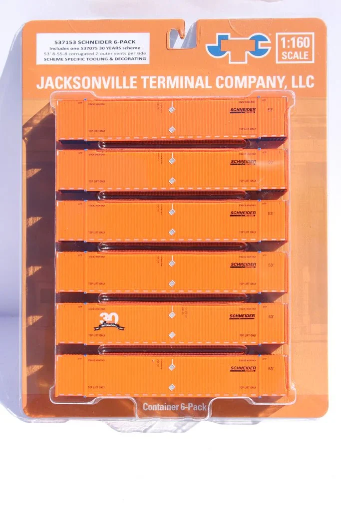 Jacksonville Terminal N Scale SCHNEIDER with special 30yr Anniversary 53' High Cube Containers 6-Pack - JTC 537153