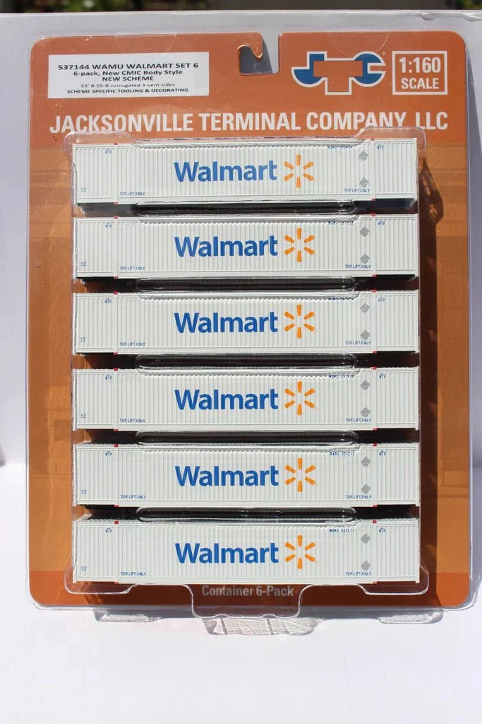 Jacksonville Terminal N Scale Walmart 53' High Cube Containers 6-Pack Set 1 - JTC 537144