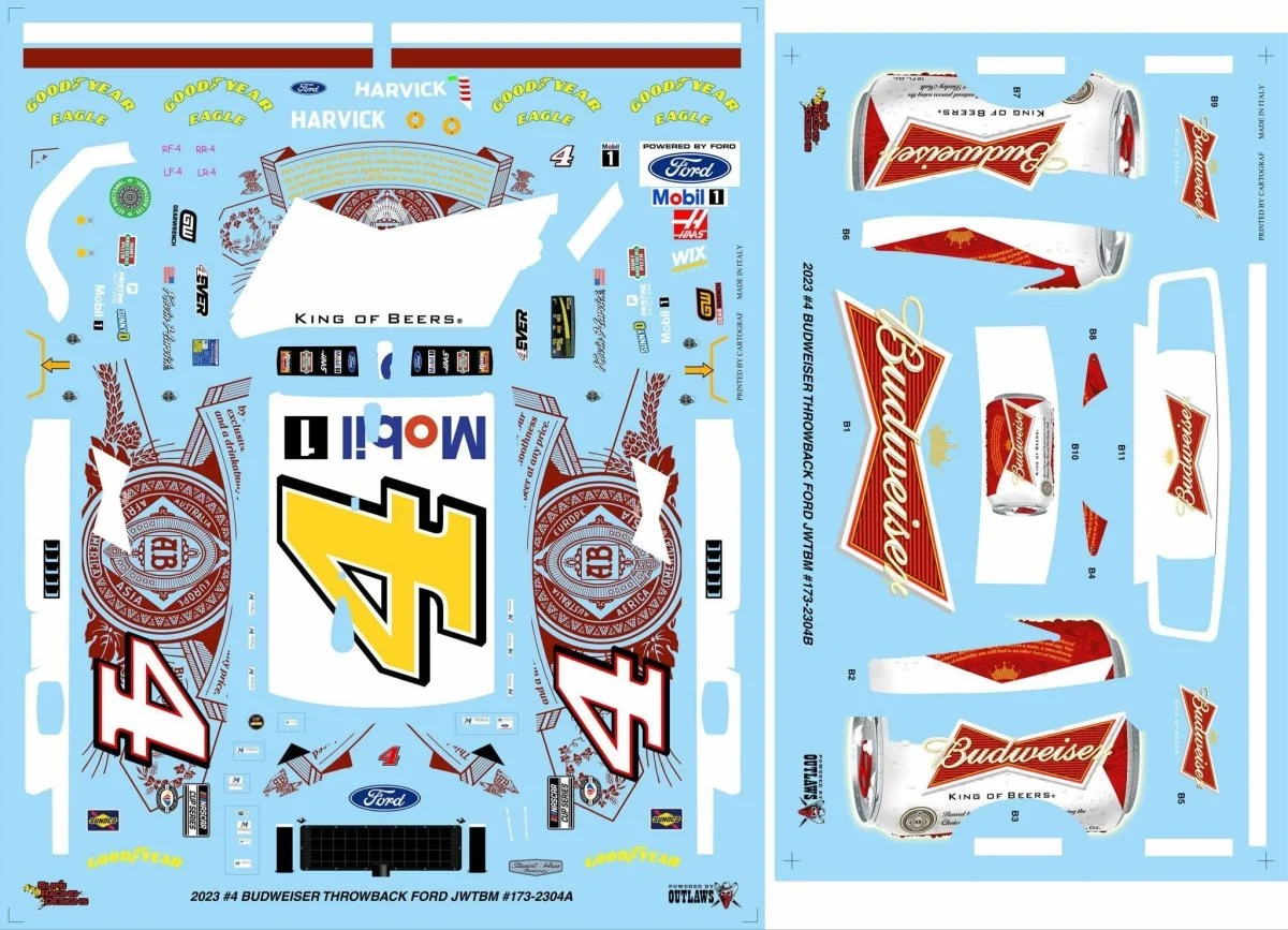 JWTBM 2023 #4 Budweiser Throwback Ford Mustang Decal Set - JWTBM173