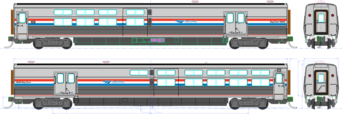 Kato HO Scale Amtrak Viewliner II Baggage-Dorm Phase III #69004 w/Pre-Installed Interior Lights