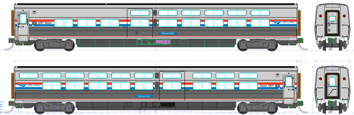 Kato HO Scale Amtrak Viewliner II Sleeper Phase III #62501 Potomac River w/Pre-Installed Interior Lights